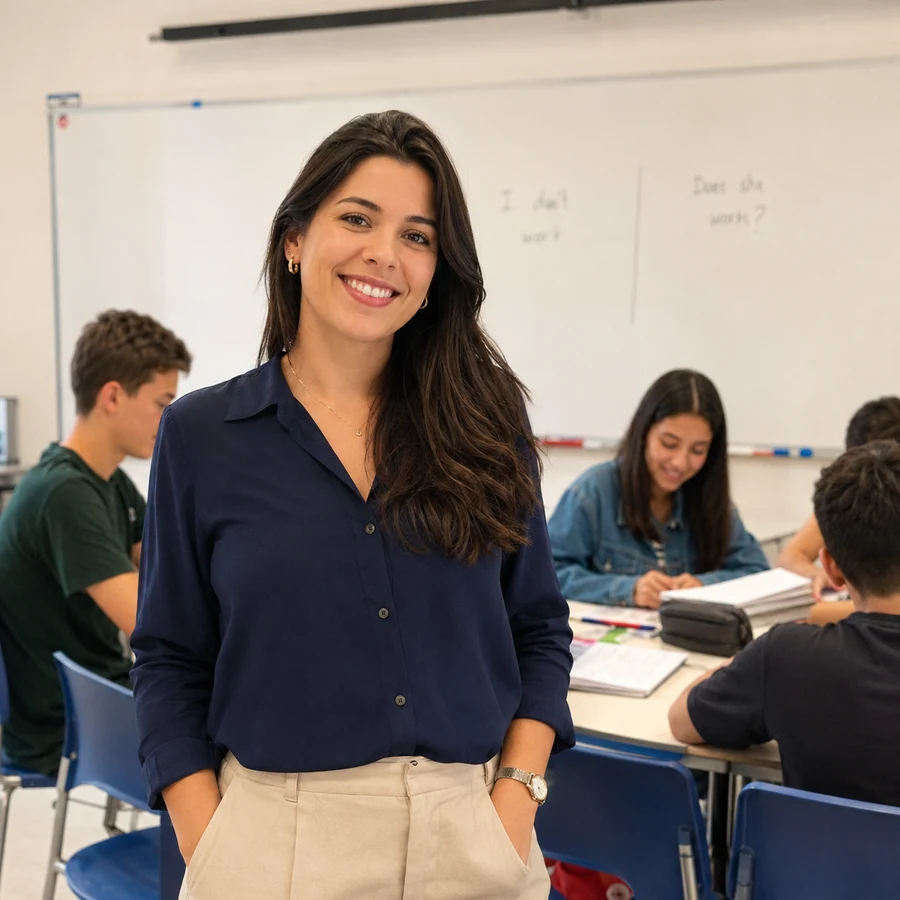 Professora de inglês em sala de aula